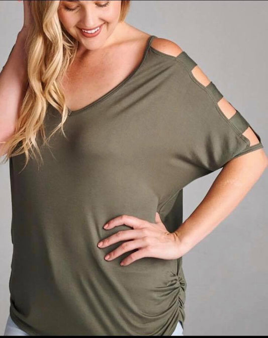 Olive Plus Open Sleeve Top