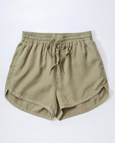 Olive Tencel Drawstring Shorts